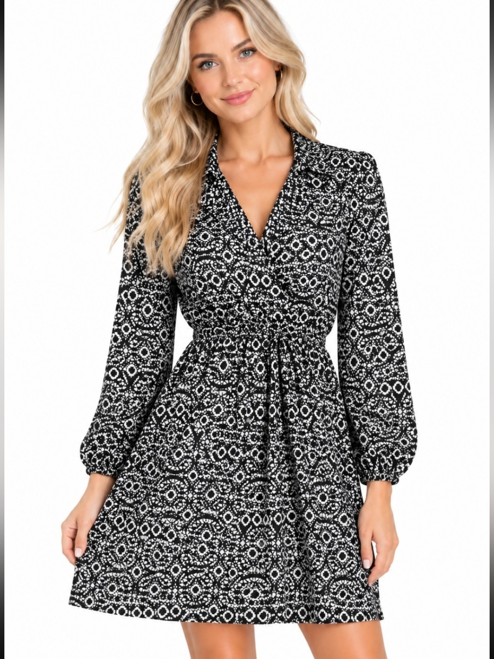 bar III Geometric Mini Dress Fairylike  in Black & White Size Small